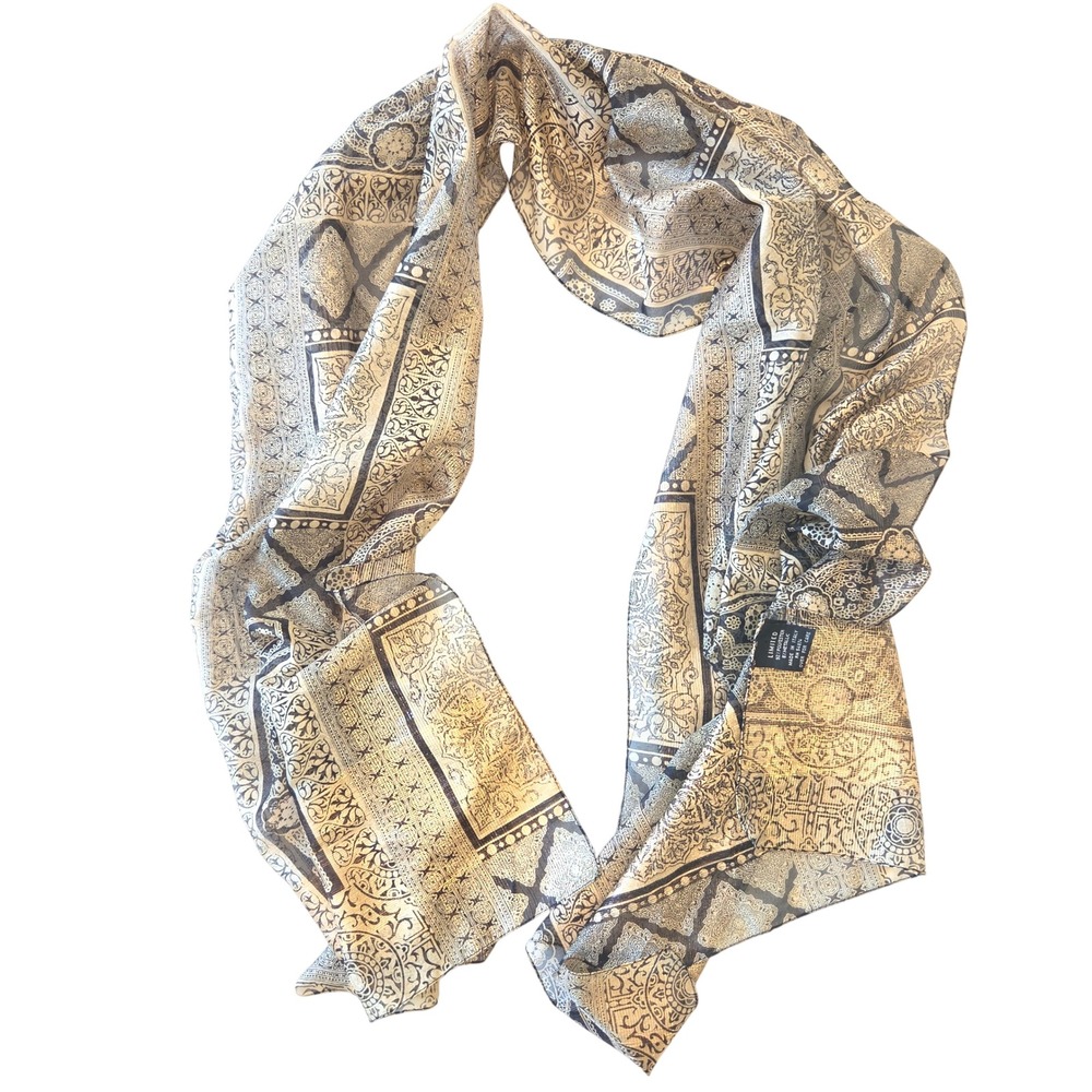 The Limited Scarf Gold Black Metallic Damask Paisley Tile Print Made in Italy
